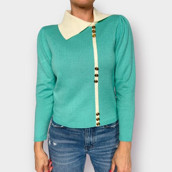 80s Vivanti aqua Sweater‎ w/ Buttons - Picture 3 of 6